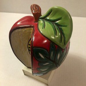 Ceramic Apple Talavera Mexican Art Pottery Large Hummingbird Floral Motif